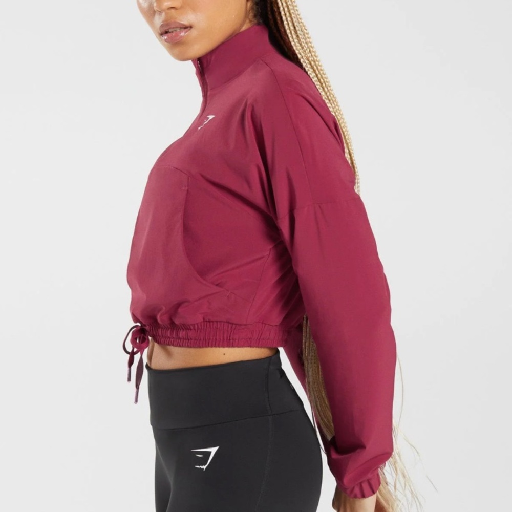 Gymshark Sport Windbreaker Red Crop Relaxed Hoodie